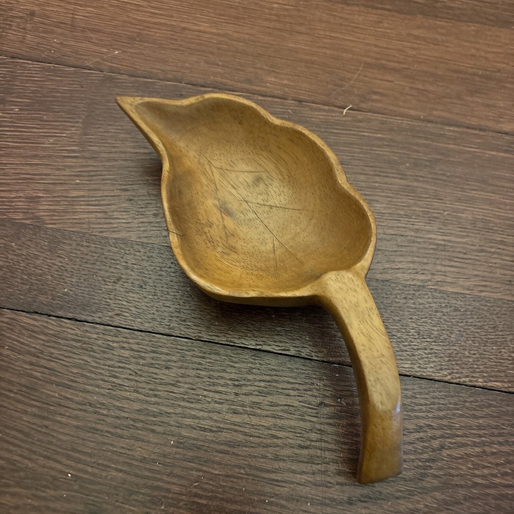 VTG~MCM Mahogany Leaf Dish W/ Handle~ Multi Purpose Fritz Mevs Factory Handmade
